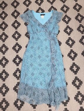 Y2k CDC Sky Blue Paisley Ruffle Midi Dress